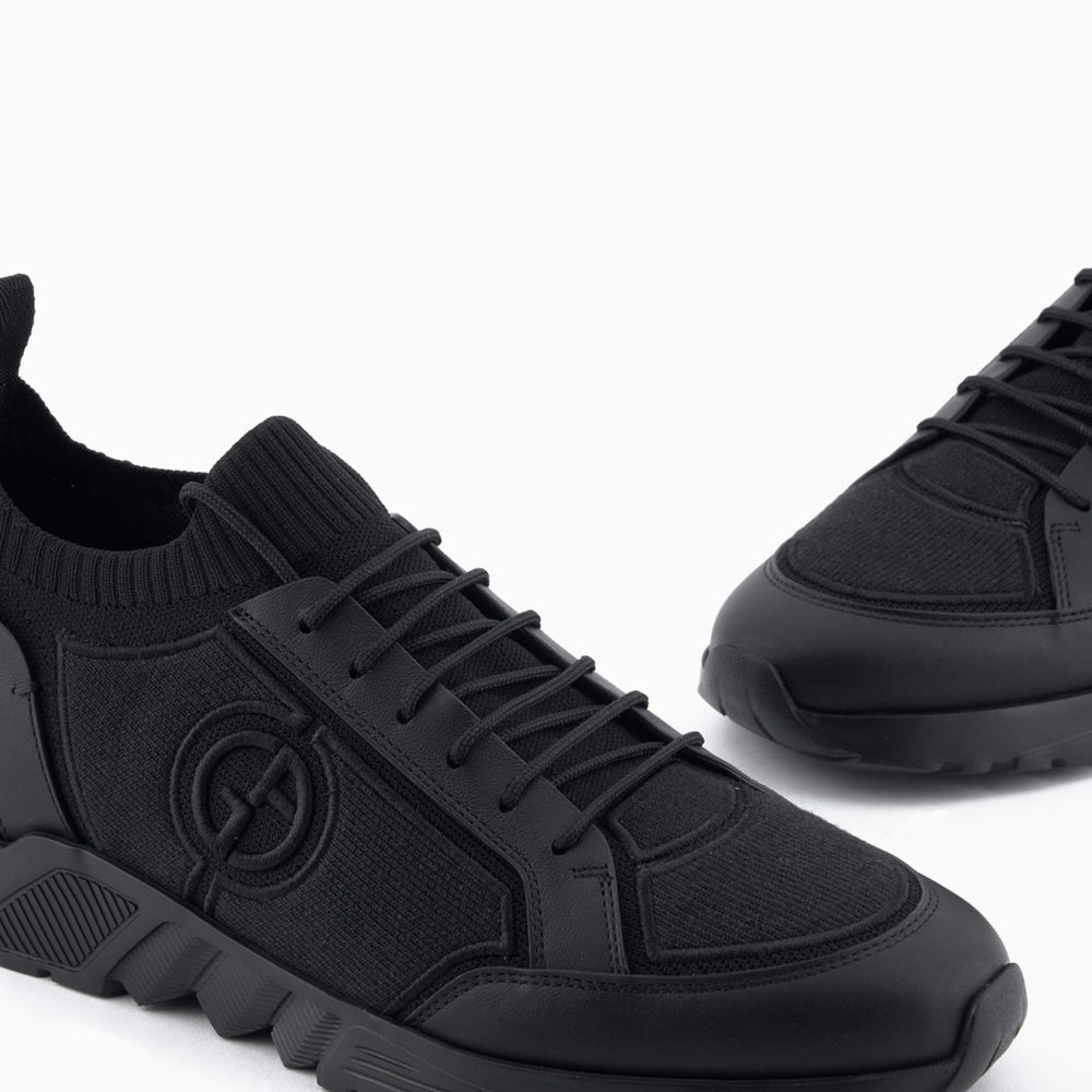 Giorgio Armani KNIT-AND-LEATHER SNEAKERS Size 11